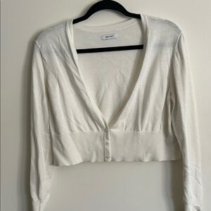 Nine West Cream Cropped V-Neck Button Cardigan